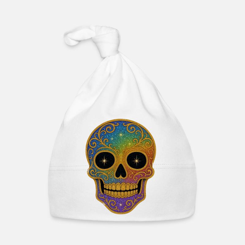 Rainbow Glitter Sugar Skull Organic Baby Cap