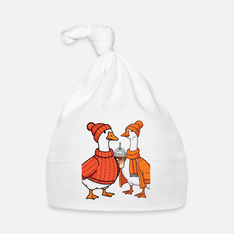 Oies d’automne douillettes avec du café – Animaux d’automne mignons Bonnet bio Bébé