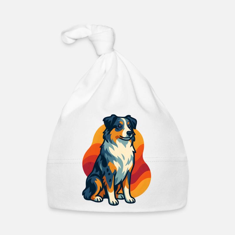 Chien de berger australien coucher de soleil - Bonnet bio Bébé - blanc