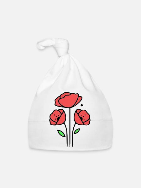 Coquelicots-coquelicots-minimaliste-Line-Art-1 - Bonnet bio Bébé - blanc - Devant
