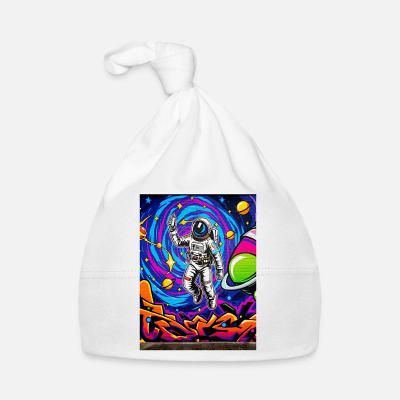 Astronaute dans l’univers du graffiti - Bonnet bio Bébé - blanc