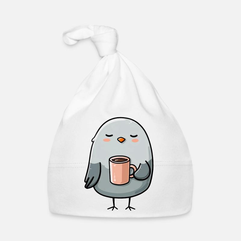 Cozy Pigeon with Coffee Mug Organic Baby Cap
