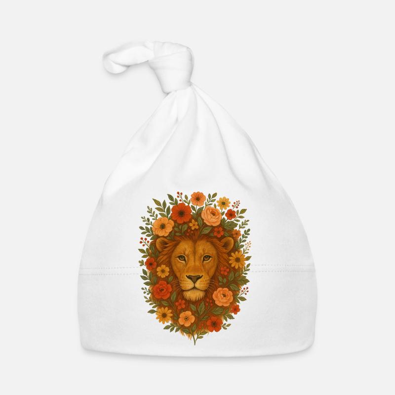 Floral Lion Amid Blossoms Organic Baby Cap