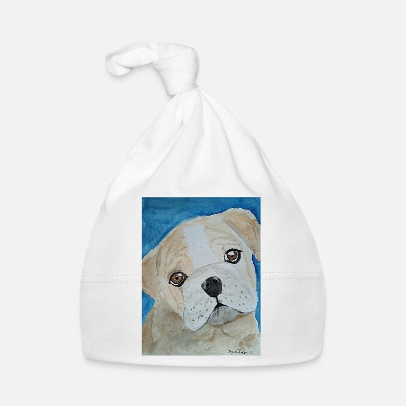 Bouledogue, Aquarelle, Chiot - Bonnet bio Bébé - blanc
