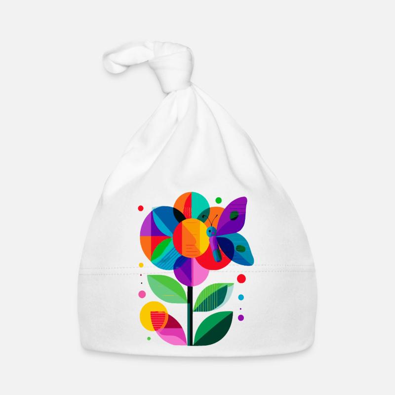 Fleur colorée et stylisée avec papillon Bonnet bio Bébé
