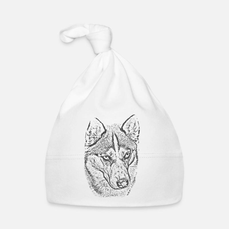 Wolfsblick Graustufen Illustration Baby Bio-Mütze