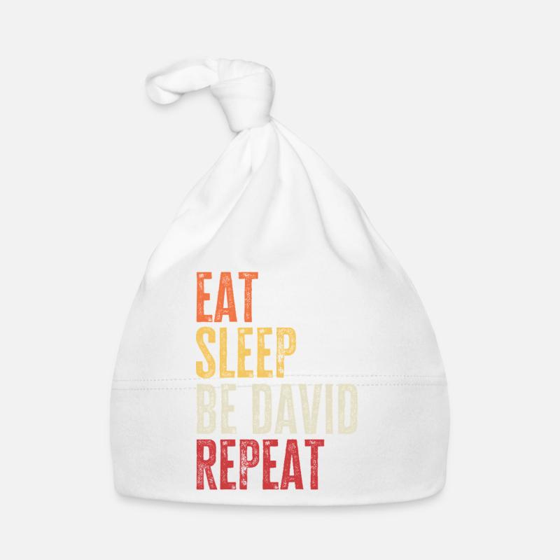 Eat Sleep Be David Repeat Retro Name Organic Baby Cap