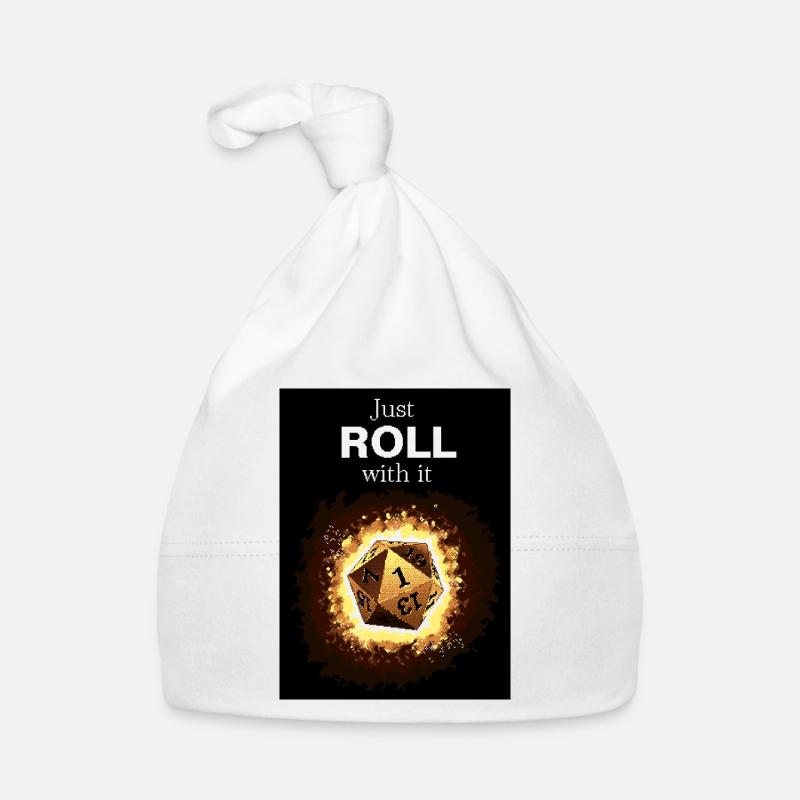 Just Roll With It Retro D20 Gold Dice - Baby Bio-Mütze - Weiß