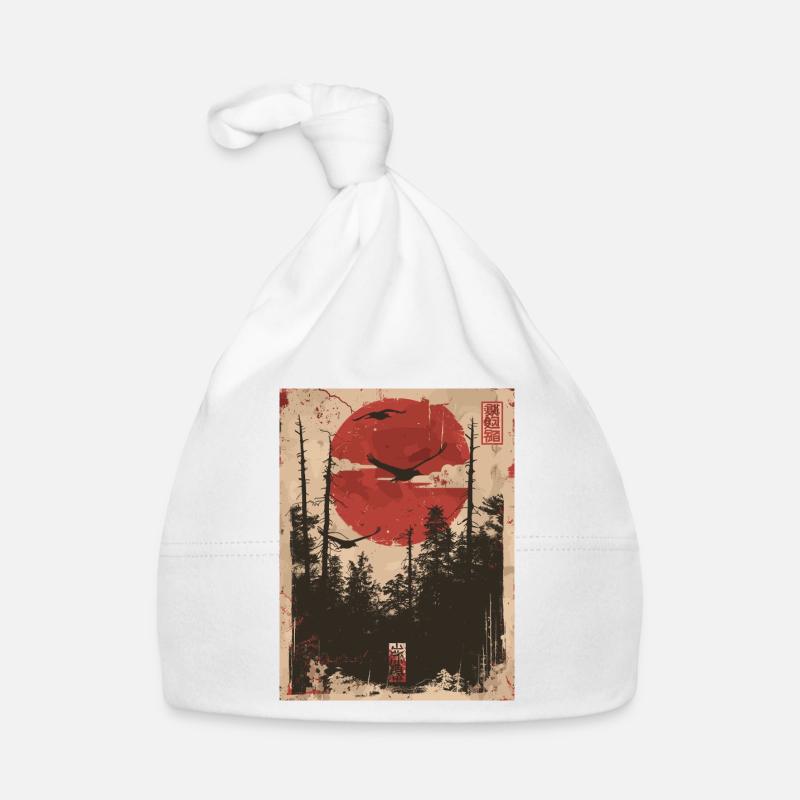 Roter Sonnenwald Ukiyo-e Waldlandschaft Baby Bio-Mütze