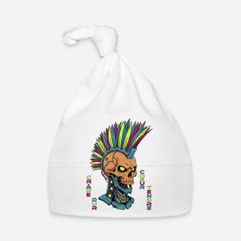 Cyber Skull - Crâne dur, cœur tendre - Bonnet bio Bébé - blanc