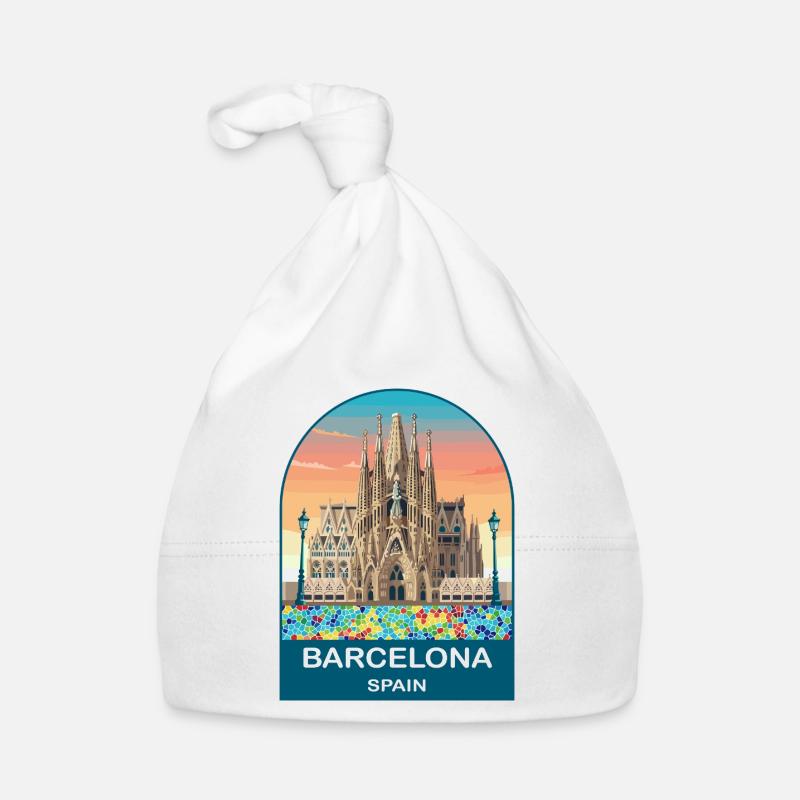 Affiche de voyage vintage de Barcelone, Espagne Bonnet bio Bébé