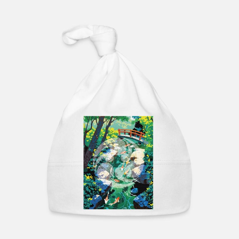 Japanese Koi river landscape with Kamon design Organic Baby Cap