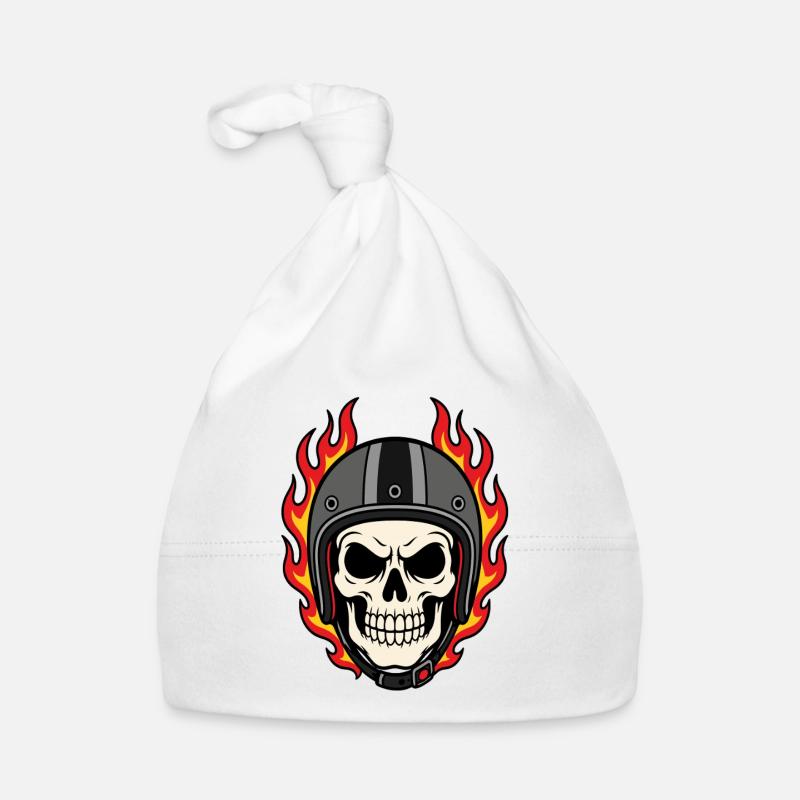 Flammender Totenkopf mit Motorradhelm Baby Bio-Mütze