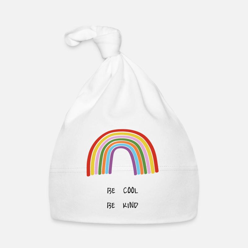 Be Cool Be Kind Becool Bekind Rainbow - Organic Baby Cap - white