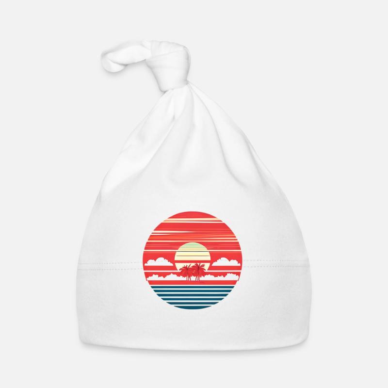 Vintage Beach Landscape red Organic Baby Cap