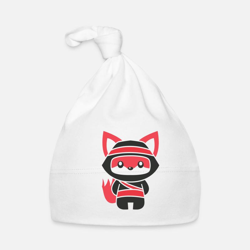 Renard ninja inimaliste - Bonnet bio Bébé - blanc