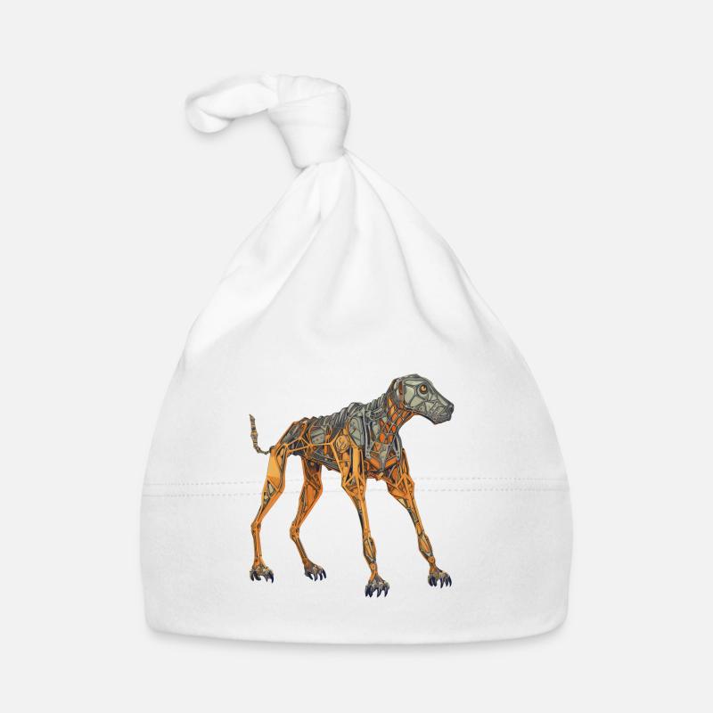 Dobermann Cyborg Hund in Orange Baby Bio-Mütze