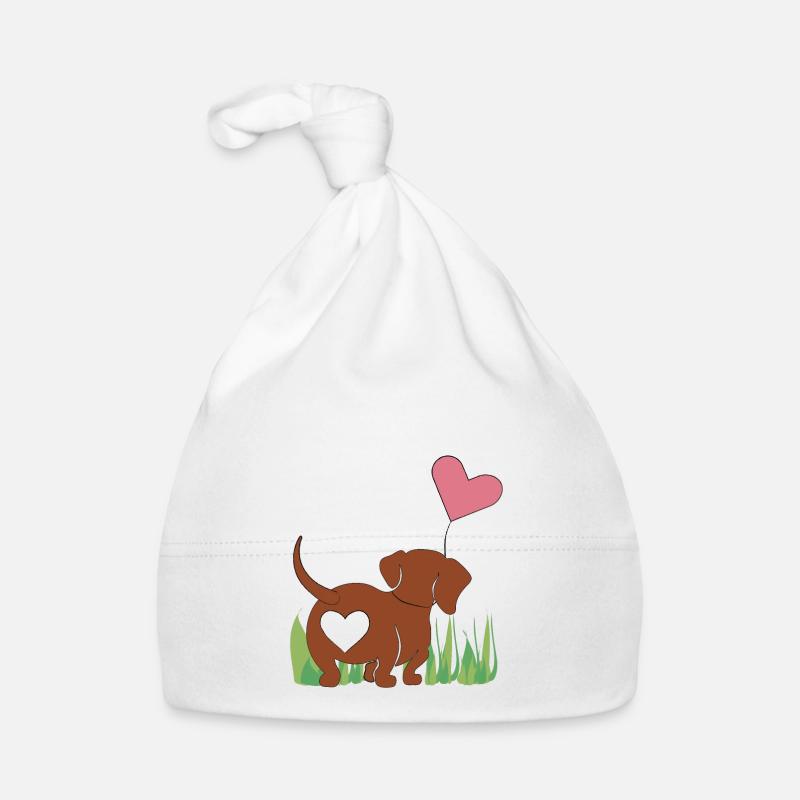Dackel mit Herz - Geschenk - Geschenkidee - Baby Bio-Mütze - Weiß