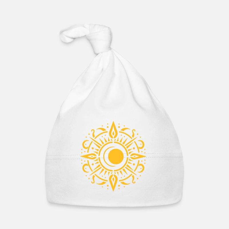 Soleil et Lune - décoration ancienne - Bonnet bio Bébé - blanc