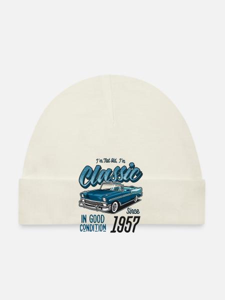Je ne suis pas vieux Je suis une voiture classique Vintage Né en 1957 - Bonnet bio Bébé - blanc - Devant
