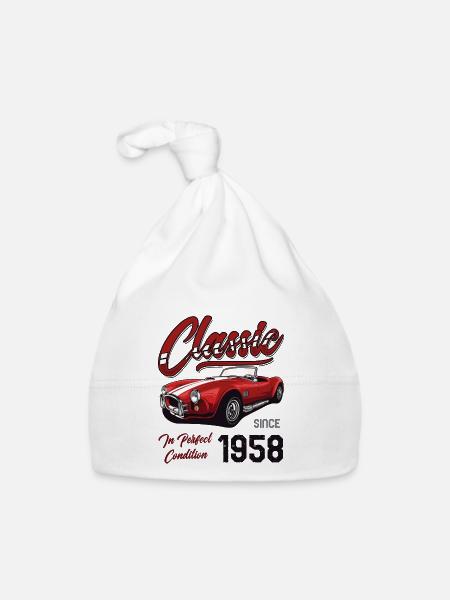Je ne suis pas vieux Je suis une voiture classique vintage née en 1958 - Bonnet bio Bébé - blanc - Devant