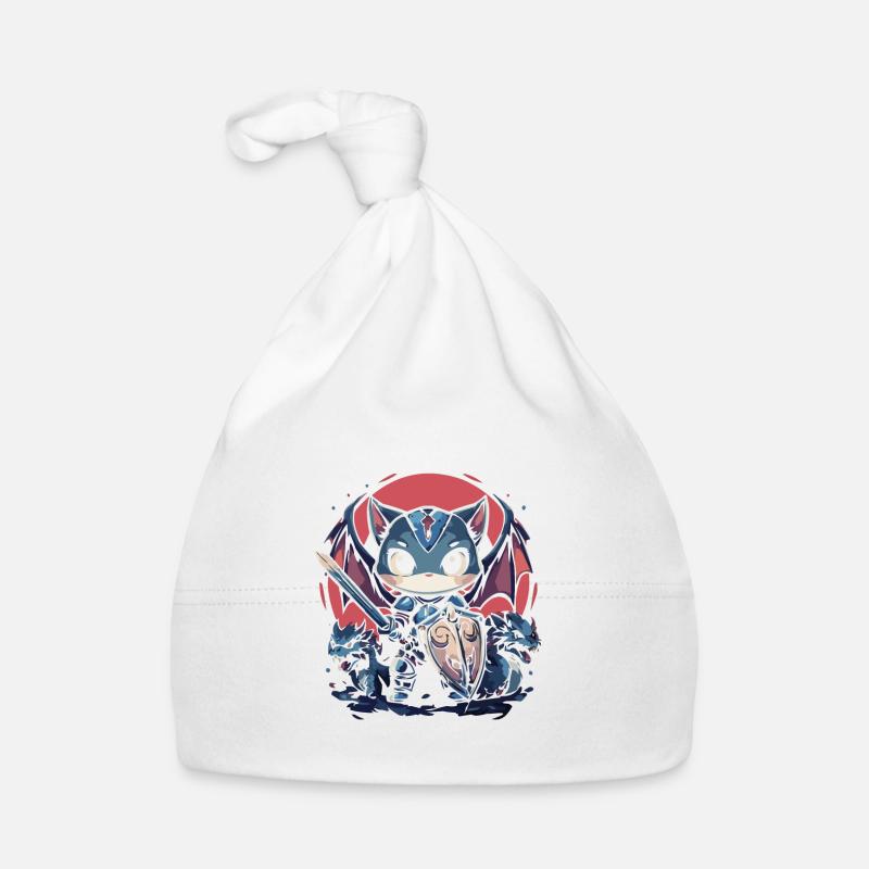 Chevalier chat épique avec des compagnons dragons - Bonnet bio Bébé - blanc