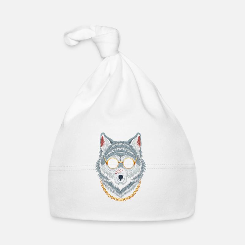 Cool Wolf avec des lunettes et une chaîne - Comment vas-tu ? Bonnet bio Bébé