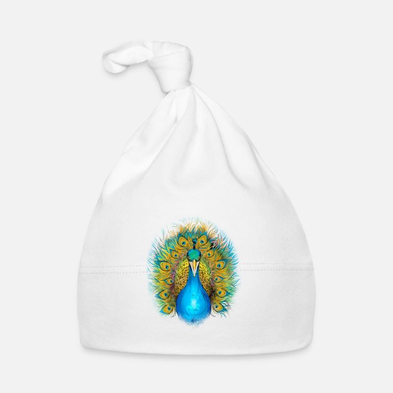 Majestätischer Pfau mit Prächtigen Farben in Baby Bio-Mütze
