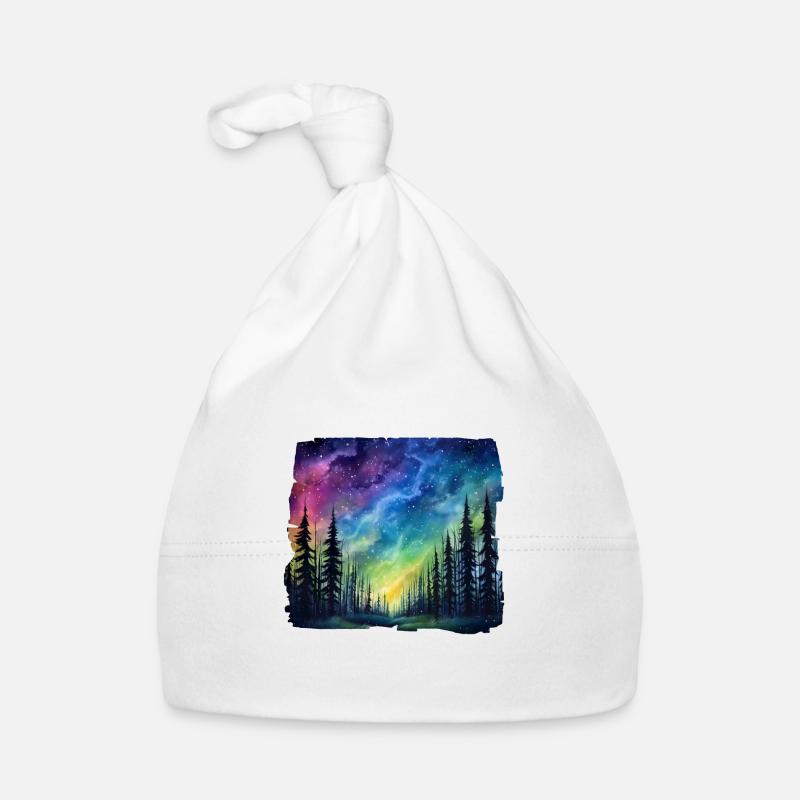Magical forest landscape under a starry sky with Organic Baby Cap