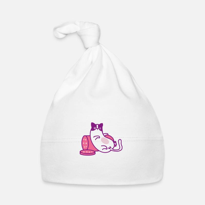 Chat mignon | Cute cat — Dessin Kawaii - Bonnet bio Bébé - blanc