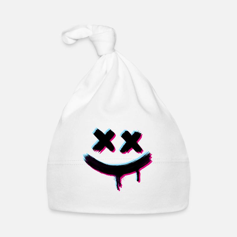 Smiley Glitch Evil - Organic Baby Cap - white