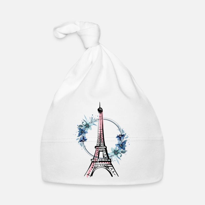 Paris Eiffelturm Frankreich Blumen Line Art Kunst Baby Bio-Mütze