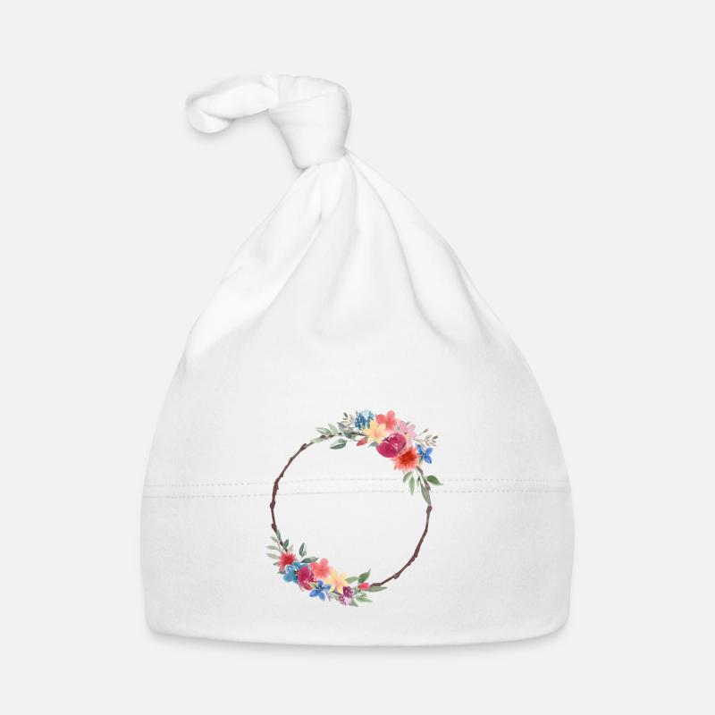 Couronne de fleurs rustique personnalisable - Bonnet bio Bébé - blanc