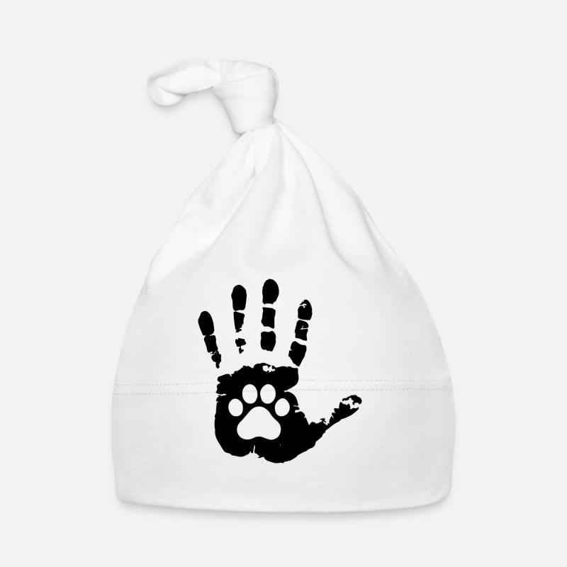Impression à l’encre des mains humaines et de la patte du chat Bonnet bio Bébé