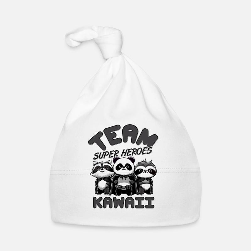 TEAM KAWAII-SUPERHELDEN: PANDA, WASCHBÄR UND FAULTIER Baby Bio-Mütze
