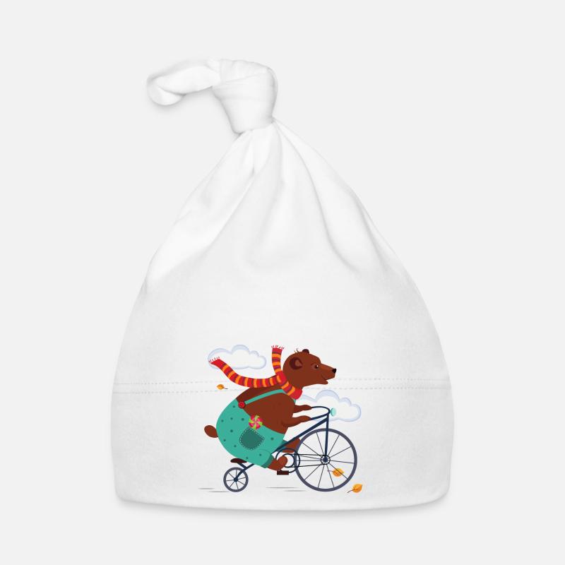 Bear with bicycle - Organic Baby Cap - white