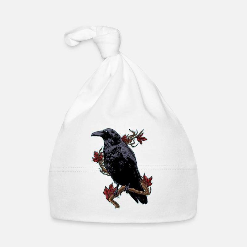 Rabe Krähe Vogel Schwarz Raubvogel Herbst Motiv Baby Bio-Mütze