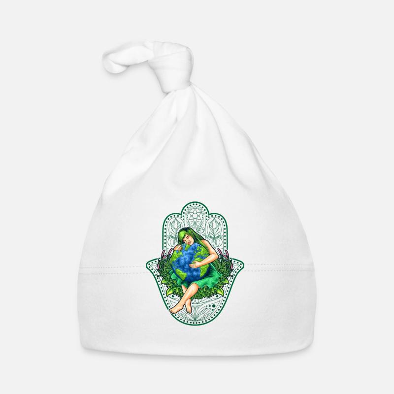 Mère Terre, Gaïa avec Mandala, Nature Idée cadeau - Bonnet bio Bébé - blanc