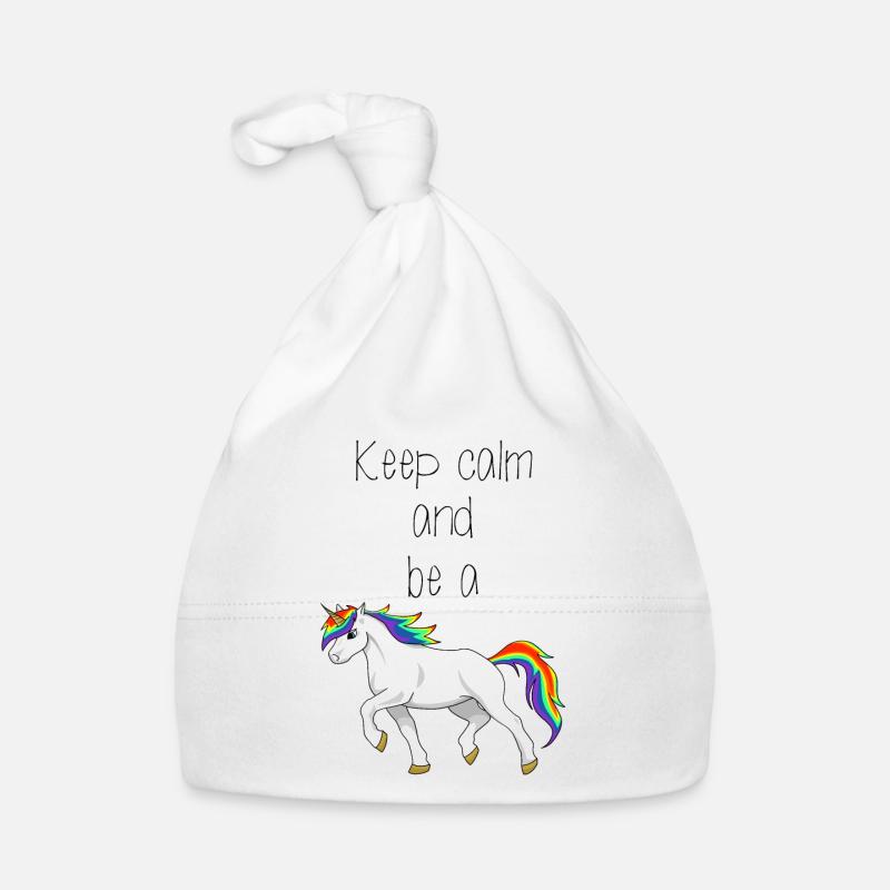 Une licorne arc-en-ciel avec un dicton - Bonnet bio Bébé - blanc