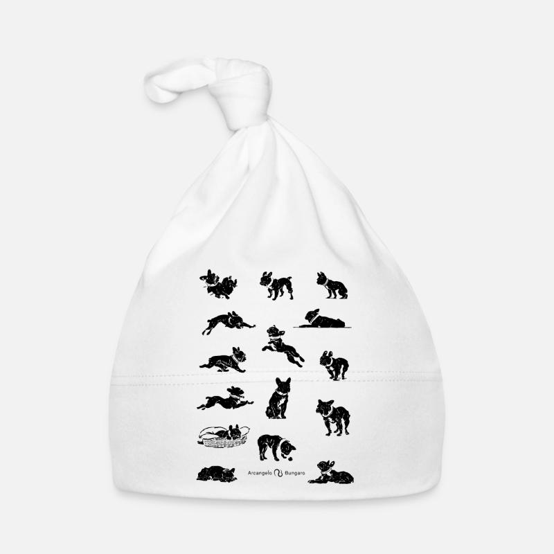 Série de Chiens Noir et Blanc en Silhouette - Bonnet bio Bébé - blanc