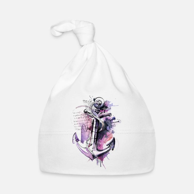 Ancre rose - Bonnet bio Bébé - blanc