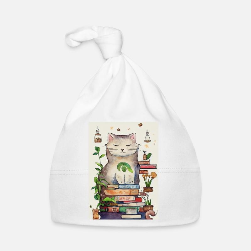 Eine kuschelige Katze auf einem Bücherstapel Baby Bio-Mütze