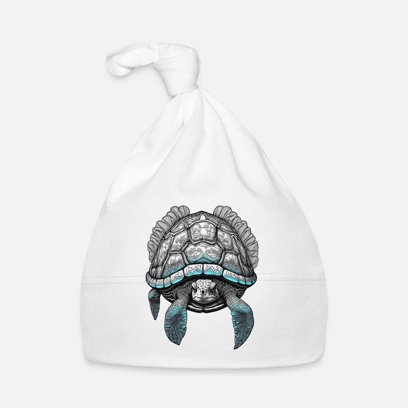 Stencil Colored Old Sea Turtle Organic Baby Cap