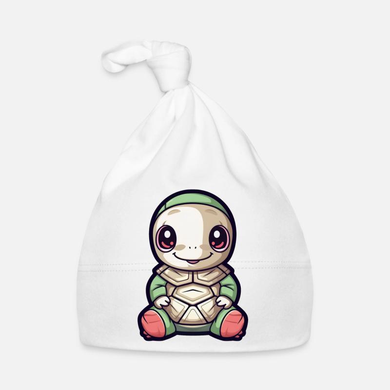 Tortue dans le style de dessin animé - Design mignon 1 - Bonnet bio Bébé - blanc