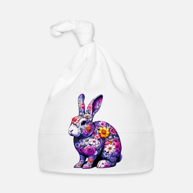 Rabbit decorated with flowers Organic Baby Cap