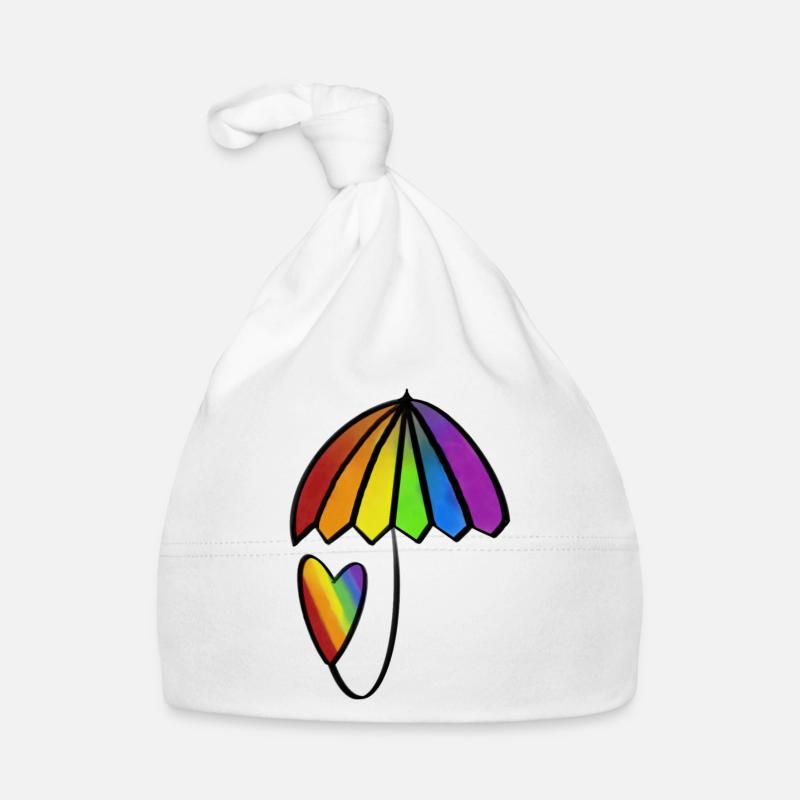 Regenbogen Herz mit Schirm - Baby Bio-Mütze - Weiß