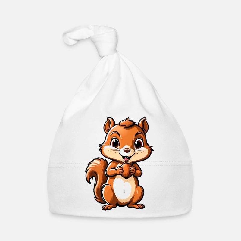 Cute Cartoon Squirrel Holding Acorn Organic Baby Cap