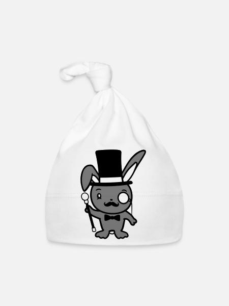 Mr. Bunny Gentleman Chapeau haut de forme Monocle Lunettes - Bonnet bio Bébé - blanc - Devant