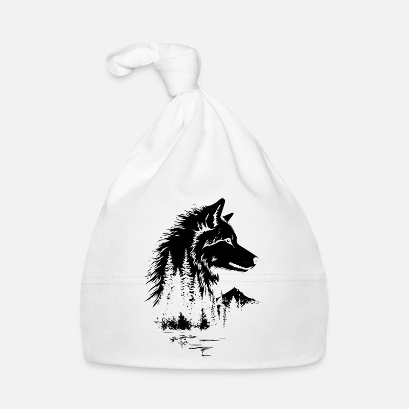 Silhouette de forêt de visage de loup Bonnet bio Bébé