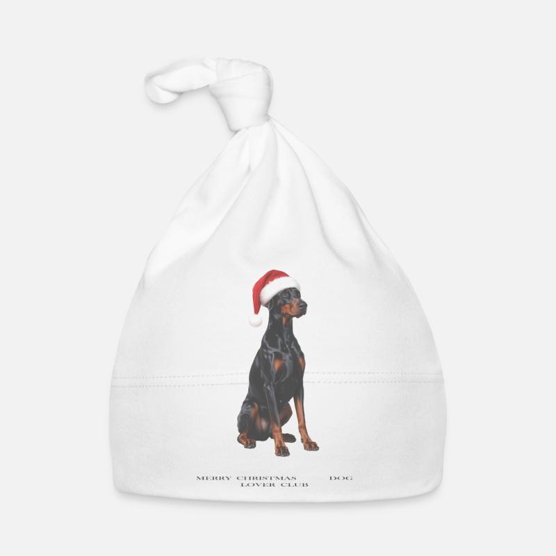 Dobermann Hund mit Santa Hut Baby Bio-Mütze